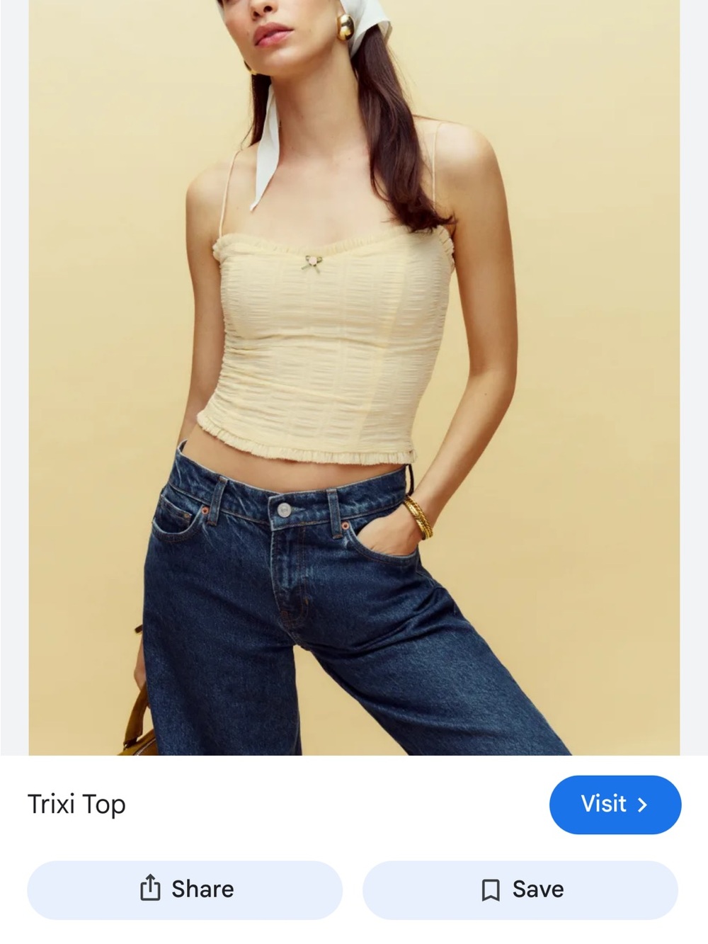 NWT Reformation Trixi Women's Cream Ruched Spaghetti Strap Top